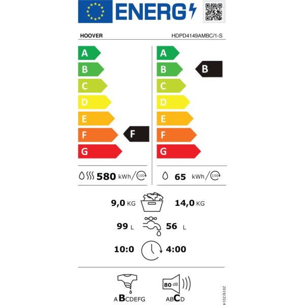 Hoover HDPD 4149AMBC/1-S 14 kg Yıkama 9 kg Kurutma Wi-Fi + Bluetooth Bağlantılı 1400 Devir Çamaşır Makinesi - Görsel 4
