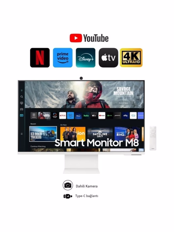 Samsung M8 32" Inç, Uhd, 3840 x 2160, 4k, 4ms 60Hz, HDR10, Akıllı Monitör | Kameralı Akıllı Hepsi Birarada |